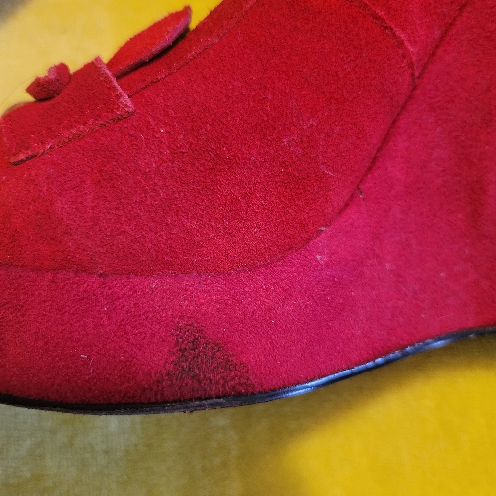 Vintage 2000s Zinc Suede Leather Platform Loafers, Red, Womens 9.5 - Picture 7 of 7